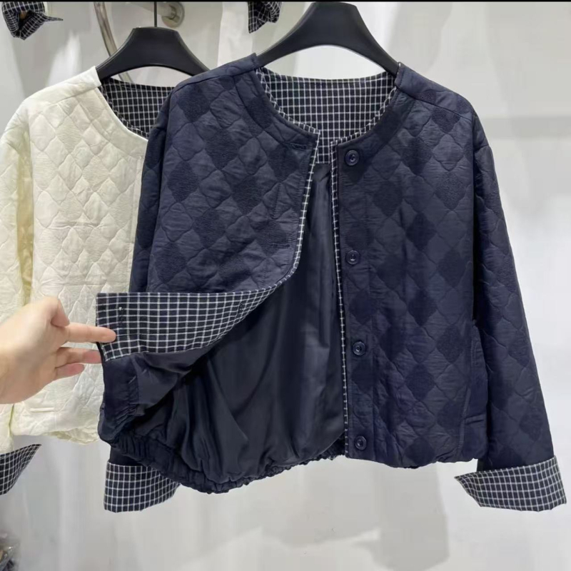 Korejski stil patchwork ultra kratko sako s punom od svile-pamuka, Chenille tkanina, glavna tkanina: spandeks, polo ovratnik
