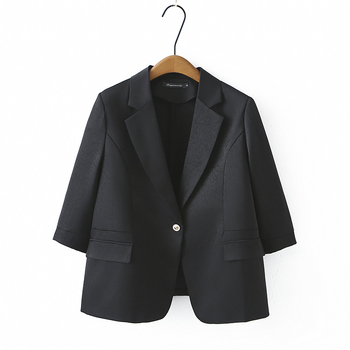 Дамски блейзър с V-образно деколте, ръкав 3/4, релефна текстура, полиестерова тъкан, пролет 2025