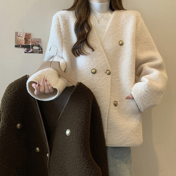 Plus-size ženski kaput, mješavina poliester-spandeks, V-izrez, dvostruko kopčanje, široki kroj