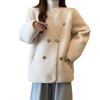 Plus-size ženski kaput, mješavina poliester-spandeks, V-izrez, dvostruko kopčanje, široki kroj