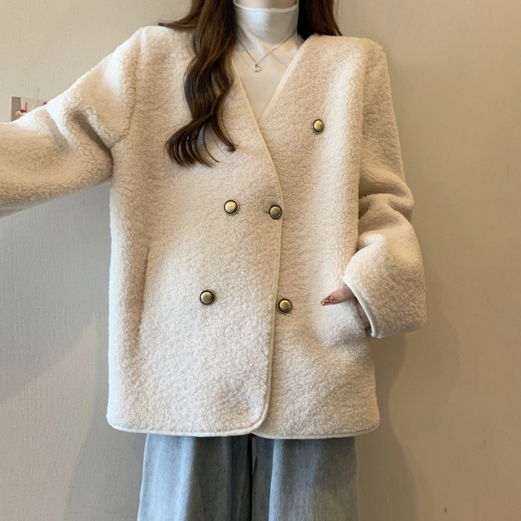 Plus-size ženski kaput, mješavina poliester-spandeks, V-izrez, dvostruko kopčanje, široki kroj