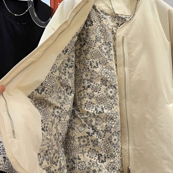 Ženska patchwork kratka jakna s polo ovratnikom, zatvaračem sprijeda, slobodan kroj, poliester