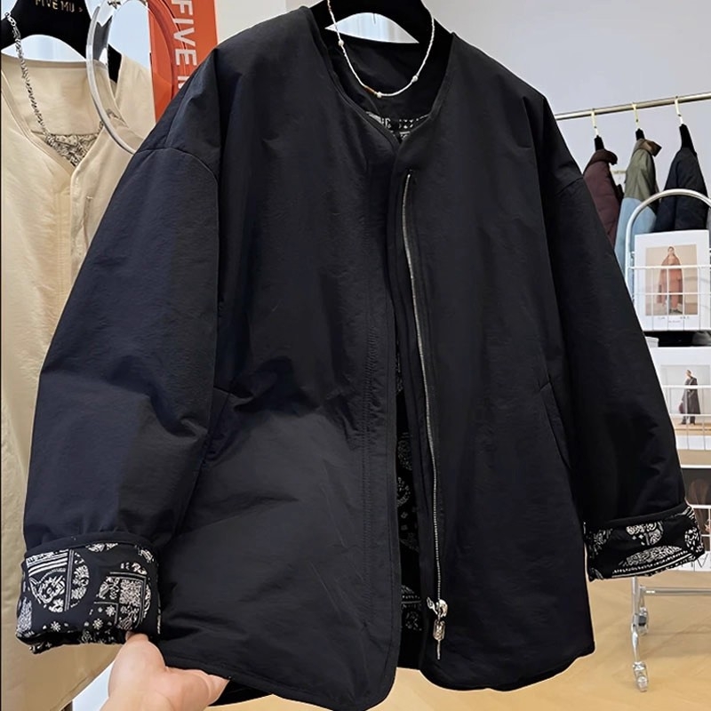 Ženska patchwork kratka jakna s polo ovratnikom, zatvaračem sprijeda, slobodan kroj, poliester