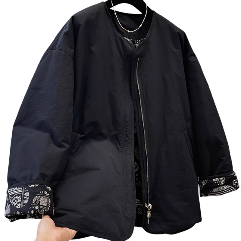 Ženska patchwork kratka jakna s polo ovratnikom, zatvaračem sprijeda, slobodan kroj, poliester