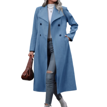 Ženski vuneni kaput, dug, elegantan gradski stil, tri gumba