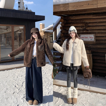 Ženska jakna od poliestera s flisom, polo ovratnik, prednji zip, A-linija kroj, dugi rukav, jesen-zima 2025