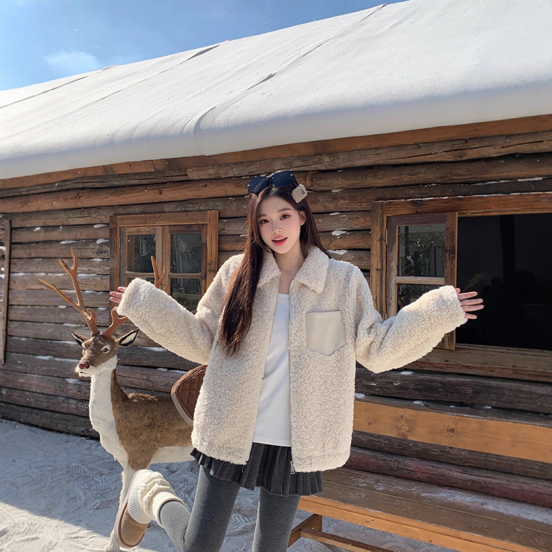 Ženska jakna od poliestera s flisom, polo ovratnik, prednji zip, A-linija kroj, dugi rukav, jesen-zima 2025