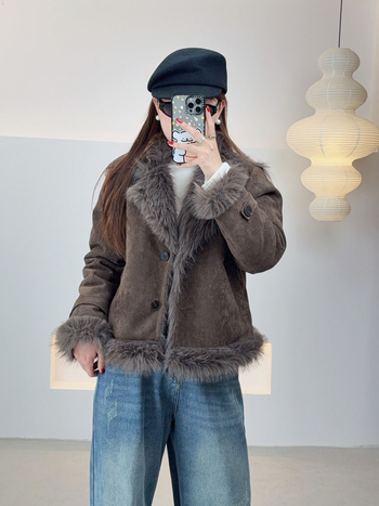 Ženska zimska jakna plus veličine, velur-kompozitni pliš, 95% poliester, rever ovratnik, dugi rukav, japansko-korejski stil