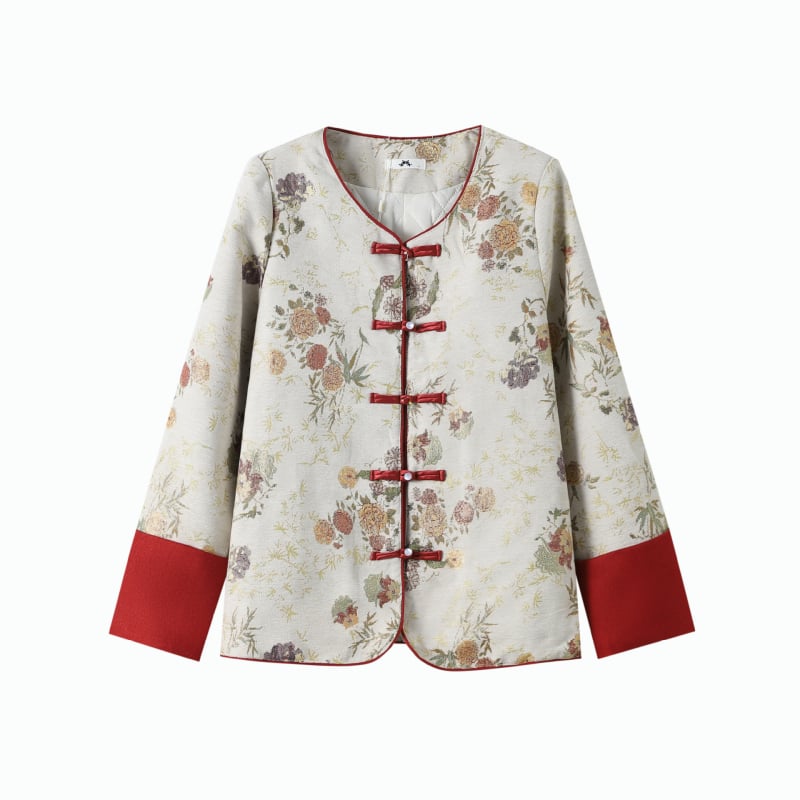 Cardigan od chenille sa cvjetnim žakardom, srednja duljina, dugi rukavi