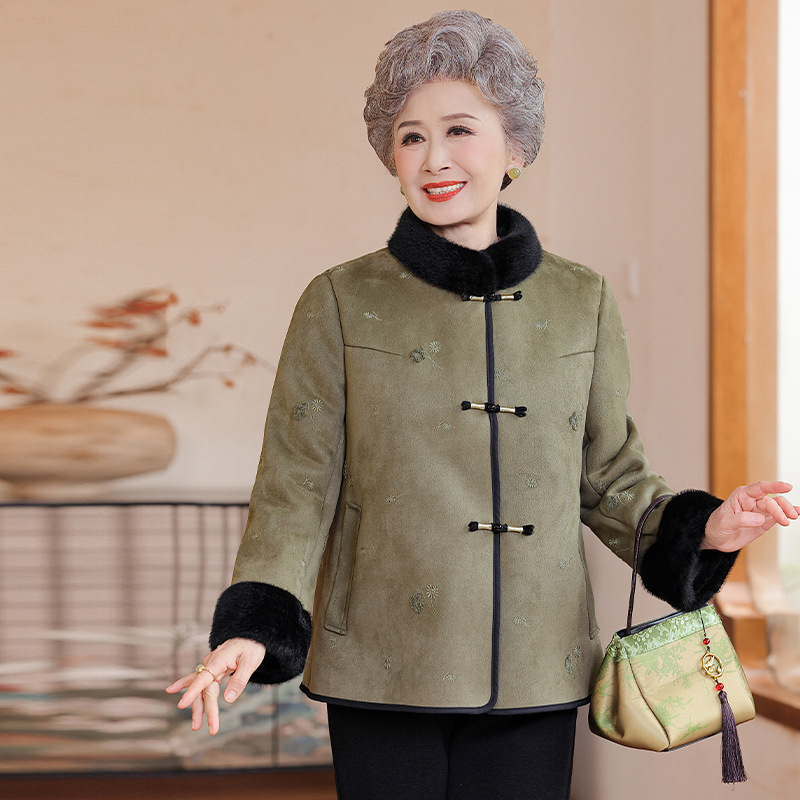 Ziemas kažokādas jaka ar režģa ārējo materiālu PVC, līdz 30% PVC, etnisks retro stils