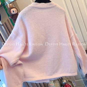 Ženski pamučni pleteni kardigan slobodnog kroja, okrugli izrez, dugi rukavi, 30-50% elastan, japansko-korejski ležerni stil, jesen 2025