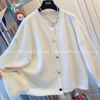 Ženski pamučni pleteni kardigan slobodnog kroja, okrugli izrez, dugi rukavi, 30-50% elastan, japansko-korejski ležerni stil, jesen 2025