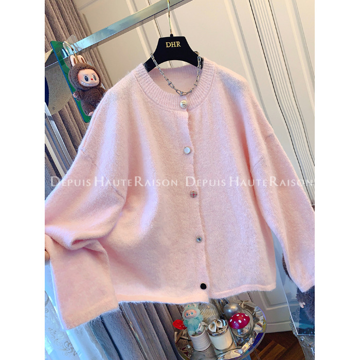 Ženski pamučni pleteni kardigan slobodnog kroja, okrugli izrez, dugi rukavi, 30-50% elastan, japansko-korejski ležerni stil, jesen 2025