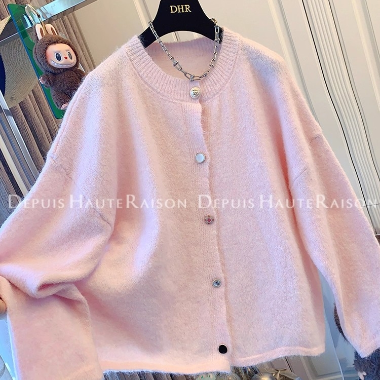 Ženski pamučni pleteni kardigan slobodnog kroja, okrugli izrez, dugi rukavi, 30-50% elastan, japansko-korejski ležerni stil, jesen 2025