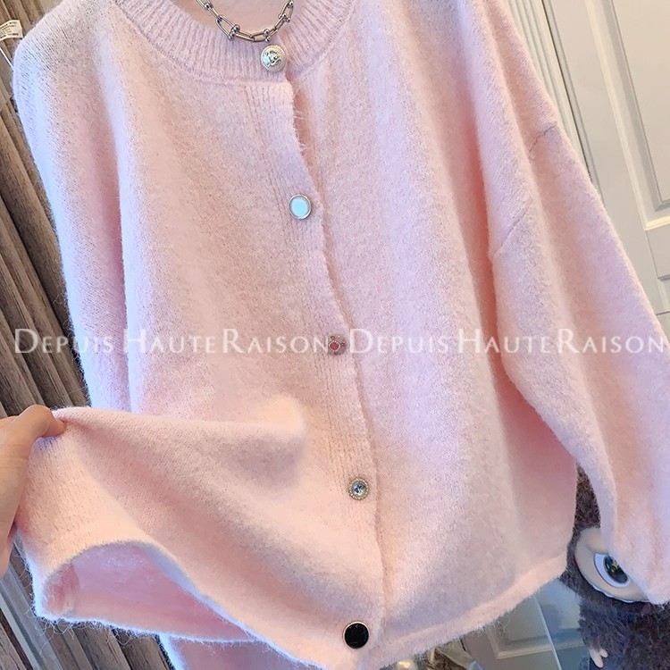 Ženski pamučni pleteni kardigan slobodnog kroja, okrugli izrez, dugi rukavi, 30-50% elastan, japansko-korejski ležerni stil, jesen 2025