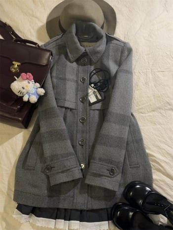 Japansko-korejski casual kardigan od Chenille, smjesa spandexa, kratka duljina, rukavi 5/4, polo ovratnik