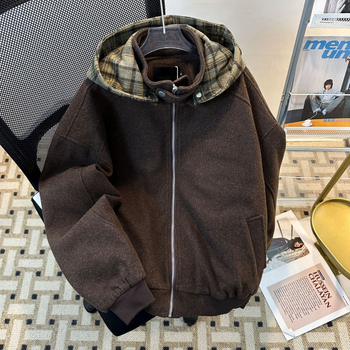 Unisex karirana kapuljača puffer jakna sa zipom