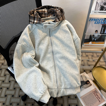 Unisex karirana kapuljača puffer jakna sa zipom