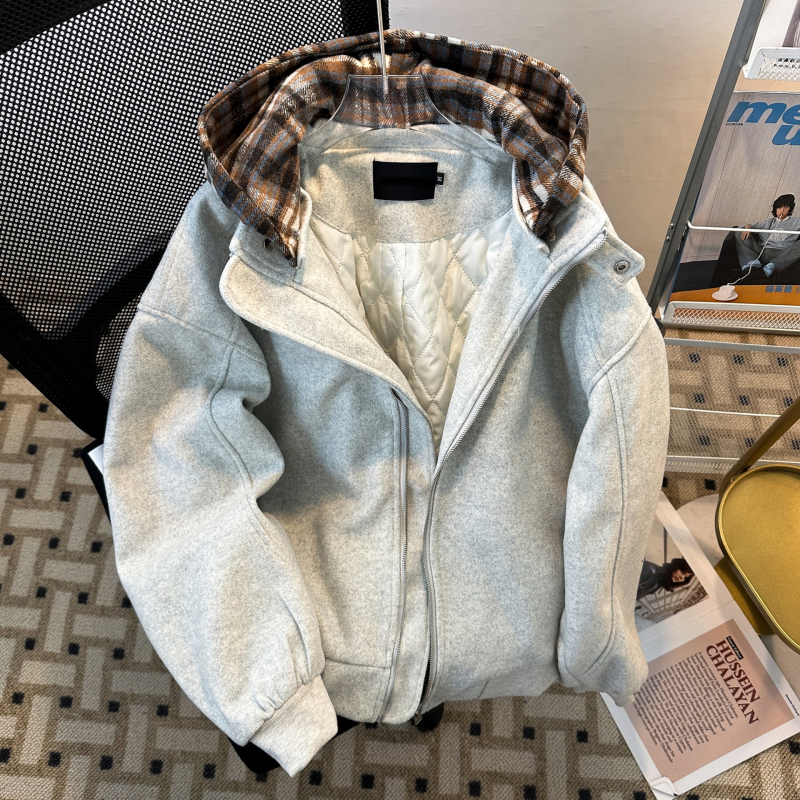 Unisex karirana kapuljača puffer jakna sa zipom