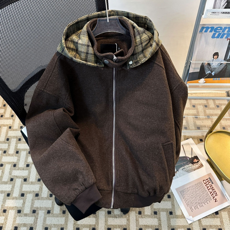 Unisex karirana kapuljača puffer jakna sa zipom