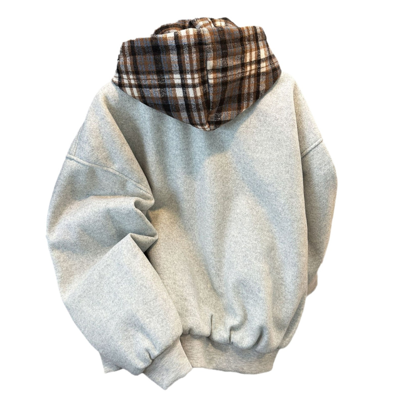 Unisex karirana kapuljača puffer jakna sa zipom