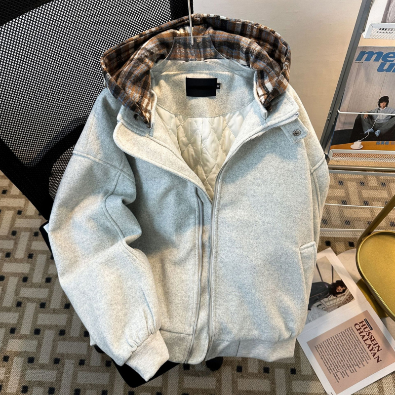 Unisex karirana kapuljača puffer jakna sa zipom