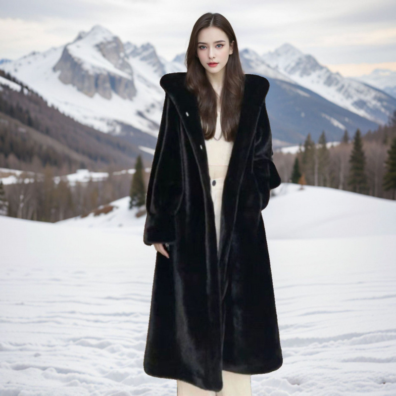 Leopard mintás hosszú kabát, műnorkás szőrrel, kapucnival, téli vastag pamutkabát nőknek