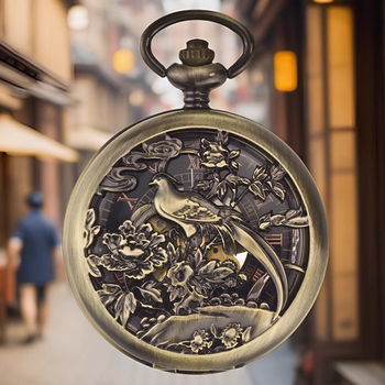 Hongshida džepni sat – mehanički mehanizam, brojčanik 46 mm, kućište od zinkove legure, debljina 12 mm, preklopni poklopac s urezanim dizajnom; retro Šangaj stil