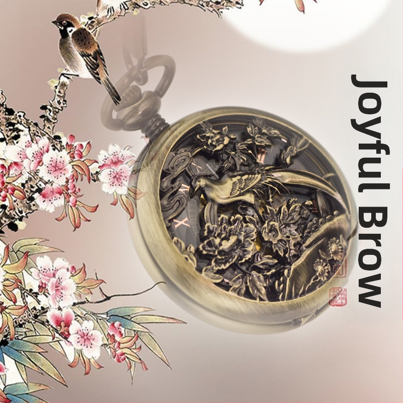 Hongshida Automātiska Mehāniskā Kabatas Pulkstenis, Retro Vecā Šanhajas dizains, atverams vāciņš ar izgravētiem caurumiem, korpuss no cinka sakausējuma, nav ūdensizturīgs