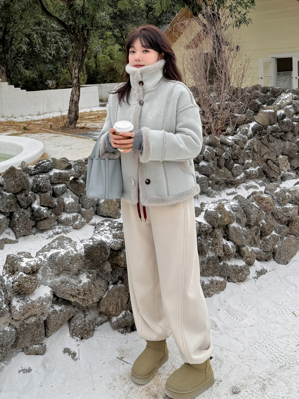 Ženski zimski kaput, jednobojni uzorak, tkanina od mješavine vune, elastan, literarno retro stil, srednja duljina
