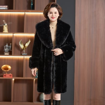 Srednje duga jakna od norke, s dugim rukavima i ovratnikom, Zima 2025