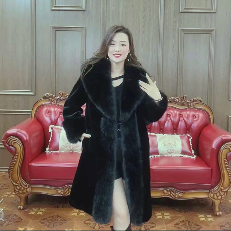 Μακρύ παλτό mink velvet γούνας, με κουκούλα, γούνινο γιακά από συνθετική γούνα, ύφασμα ακέτα, υψηλή περιεκτικότητα ινών, στυλ Lazy Wind, άνοιξη 2024