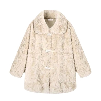 Ženski kaput od umjetnog krzna, srednje duljine, U ovratnik, dugi rukavi, zima 2025