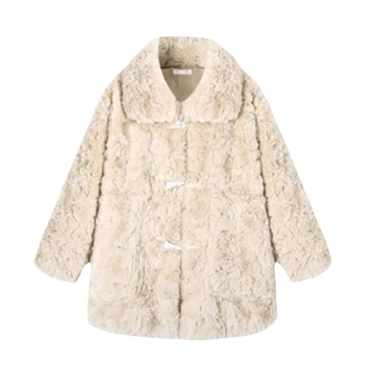 Ženski kaput od umjetnog krzna, srednje duljine, U ovratnik, dugi rukavi, zima 2025