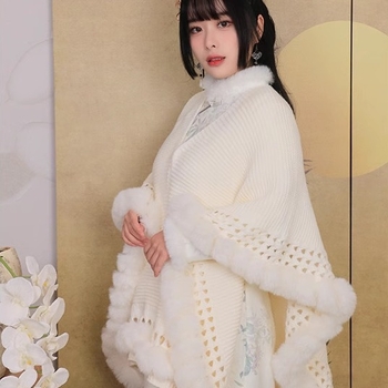 Palton tricotat cu ciucuri, stil național literar retro, poliester, Iarna 2025, fără guler, fără mâneci, lungime 50–65 cm