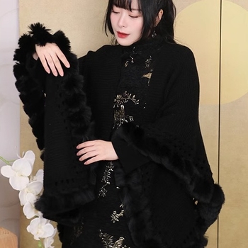 Palton tricotat cu ciucuri, stil național literar retro, poliester, Iarna 2025, fără guler, fără mâneci, lungime 50–65 cm