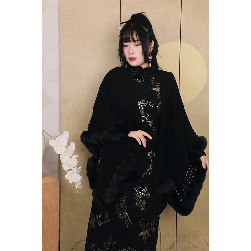 Palton tricotat cu ciucuri, stil național literar retro, poliester, Iarna 2025, fără guler, fără mâneci, lungime 50–65 cm