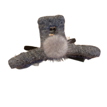 Κλιπ μαλλιών με μπάλα γούνας από βελούδο, χειροποίητο, τύπος γκριπερ, ρετρό σχεδιασμός, φρέσκο και γλυκό στυλ για γυναίκες