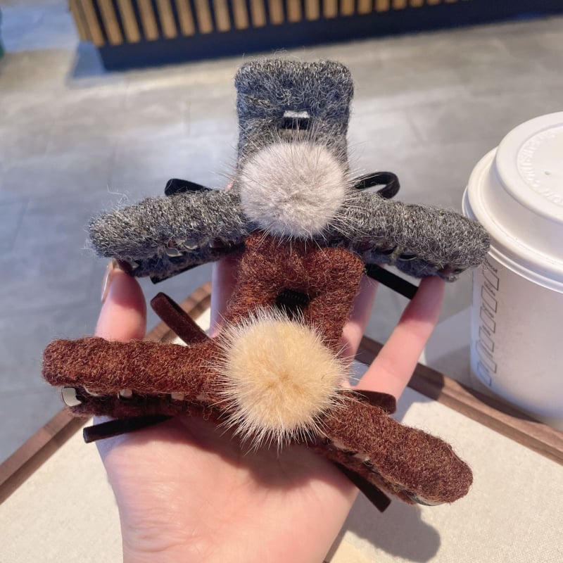 Κλιπ μαλλιών με μπάλα γούνας από βελούδο, χειροποίητο, τύπος γκριπερ, ρετρό σχεδιασμός, φρέσκο και γλυκό στυλ για γυναίκες