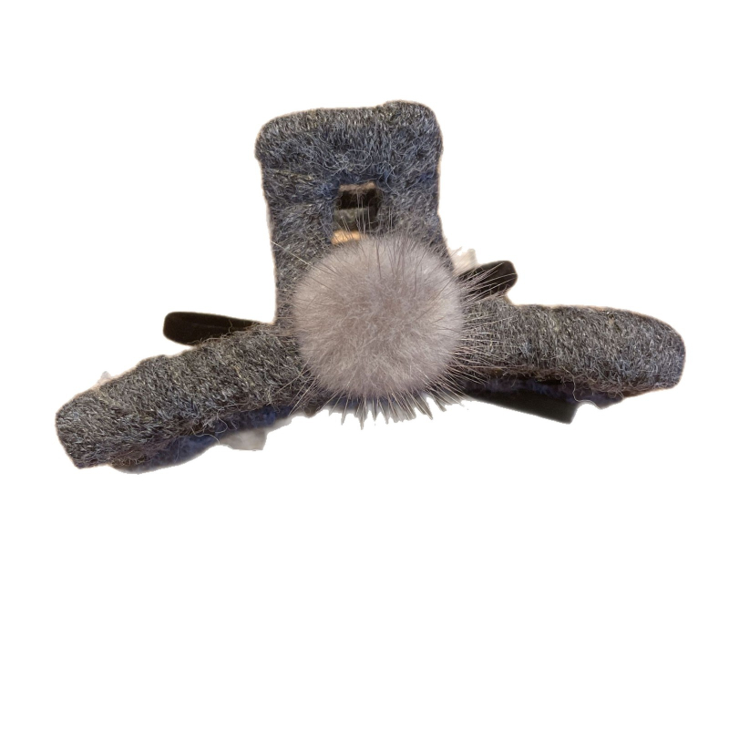 Κλιπ μαλλιών με μπάλα γούνας από βελούδο, χειροποίητο, τύπος γκριπερ, ρετρό σχεδιασμός, φρέσκο και γλυκό στυλ για γυναίκες