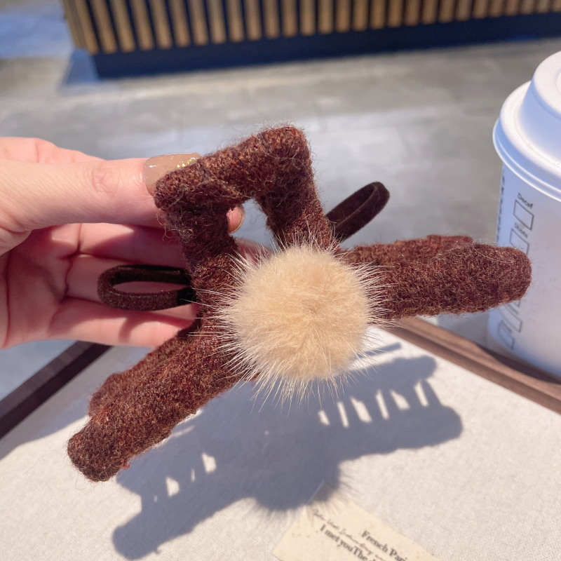 Κλιπ μαλλιών με μπάλα γούνας από βελούδο, χειροποίητο, τύπος γκριπερ, ρετρό σχεδιασμός, φρέσκο και γλυκό στυλ για γυναίκες