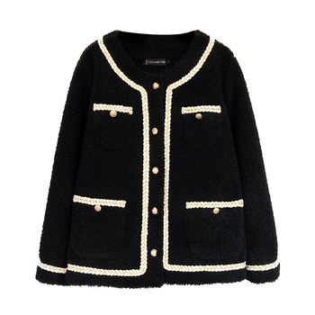 Poliesterska jakna, slobodan kroj, okrugli izrez, dugi rukavi, srednja debljina, zima 2024