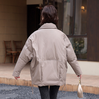 PU kožna jakna s punom od bijelog pačjeg perja, korejski stil, duljina 50-65 cm