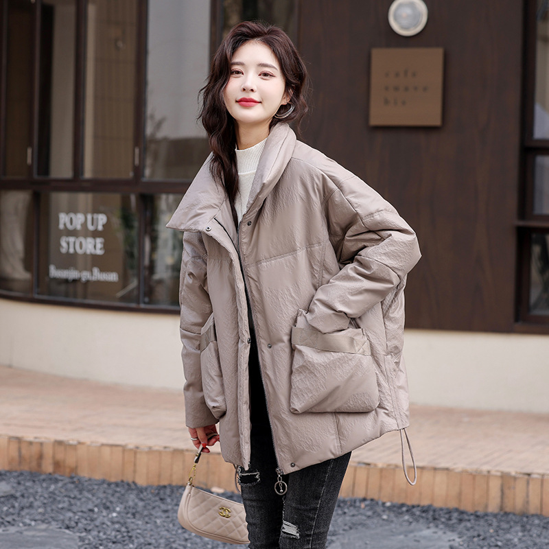 PU kožna jakna s punom od bijelog pačjeg perja, korejski stil, duljina 50-65 cm