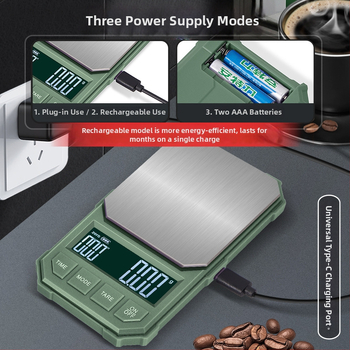Kõrge täpsusega elektriline kohviskaal automaatse ajastusega, 2 kg maht, elektrooniline mõõtmine, toide: laadimine või AA patareid