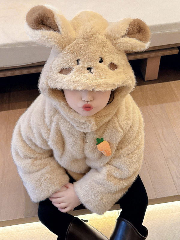 Palton pentru copii din blană artificială, stil coreean, cu fermoar, căptușit cu fleece din poliester, pentru vârsta 3–8 ani, toamnă-iarnă.