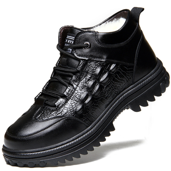 Vīriešu augstās vilnas iekšējās mājas kurpes ar PU augšpusi, gumijas zole, pretslīdēšana ziemai