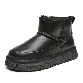 Vīriešu ūdensdrošas ādas ziemas zābaki ar vilnas oderi, pretslīdējoša zole.