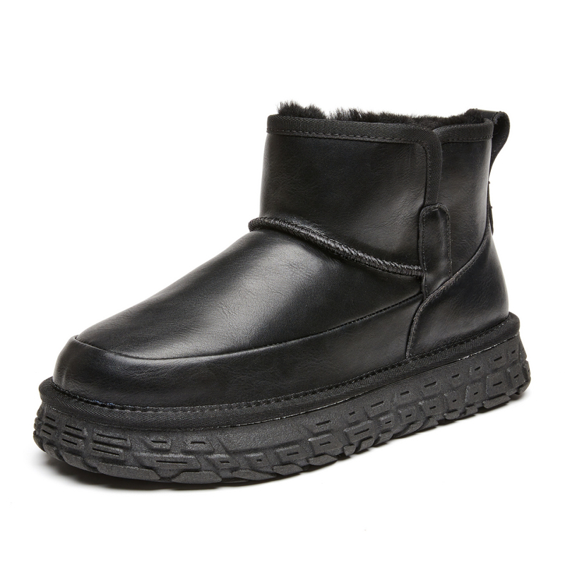 Vīriešu ūdensdrošas ādas ziemas zābaki ar vilnas oderi, pretslīdējoša zole.