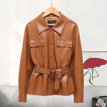 Bőrdzseki gallérral, hosszú ujjú, hossz 50–65 cm, 2025 őszi megjelenés, elegáns stílus